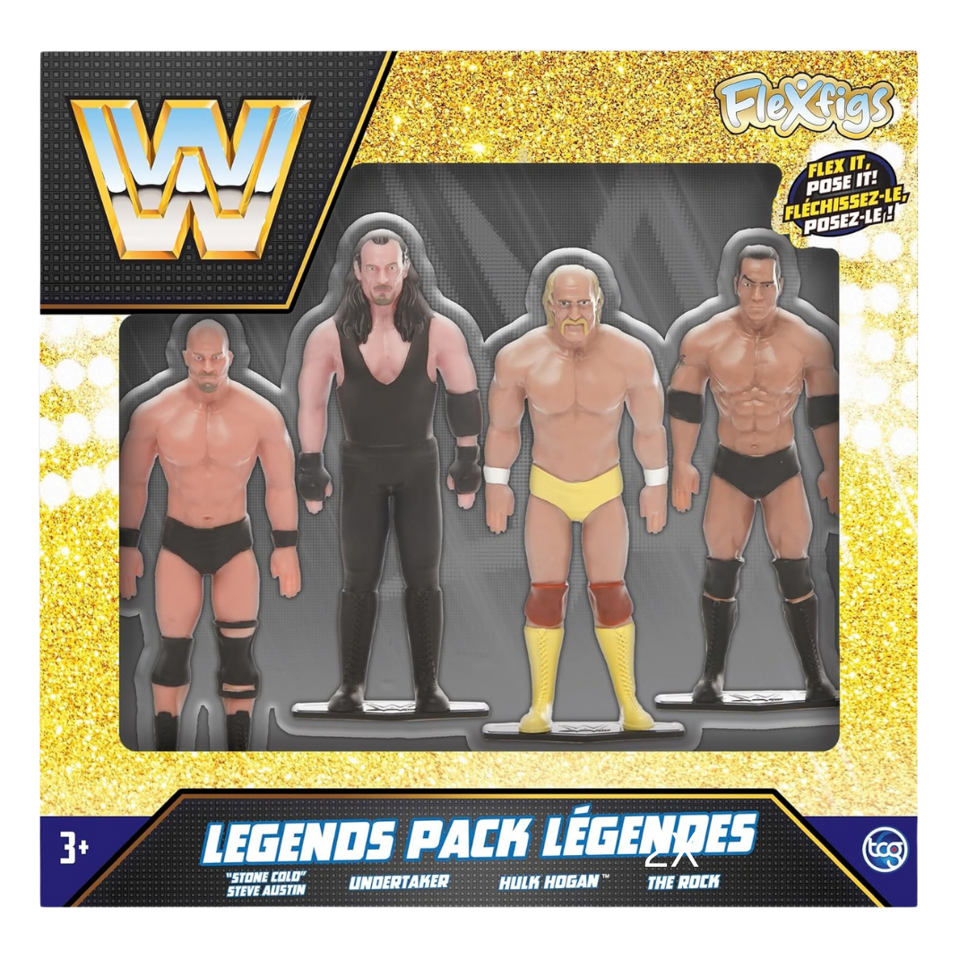 #55254 FlexFigs™ WWE Legends 4-Pack (Stone Cold, Undertaker, Hulk Hogan & The Rock).   Min Qty 2