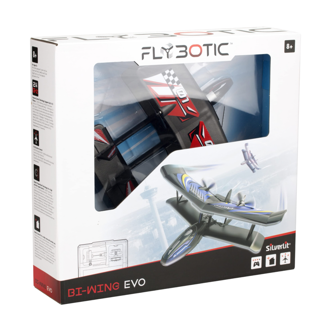 #85739NJ Flybotic Bi-Wing Evo R/C Plane Assortment (Red or Blue).    Min Qty 6